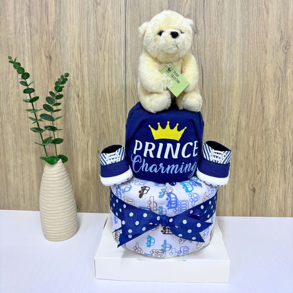 2 Tier Charming Polar Bear Diaper Cake Baby Gift Hamper