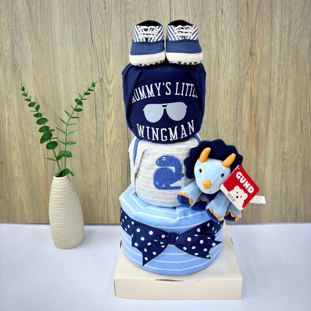 3 Tier Triceratops Dinosaur Diaper Cake Baby Gift Hamper