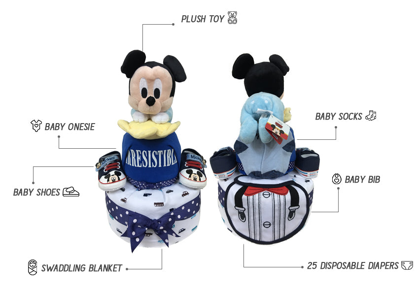 2 Tier Boy Diaper Cake Contents