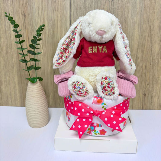 1 Tier Personalized Blossom Cream Jellycat Bunny Diaper Cake