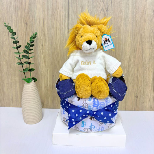 1 Tier Diaper Cake - Customized Jellycat Lion Boy Baby Gift