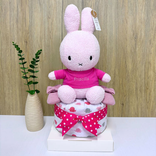1-Tier Miffy Diaper Cake Hamper with personalized detail and miffy plush topper