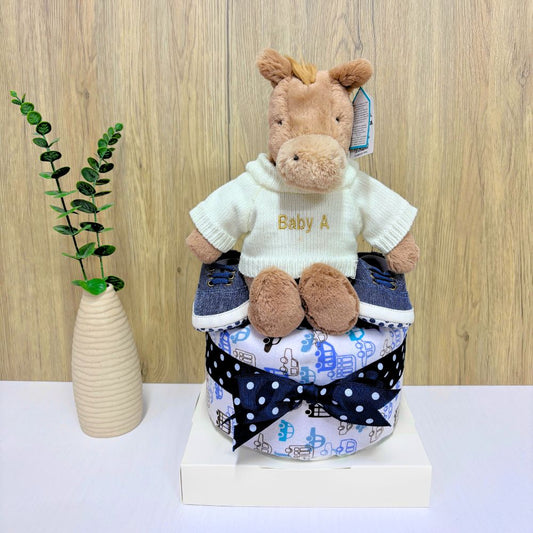 1 Tier Personalized Jellycat Horse Diaper Cake Baby Gift