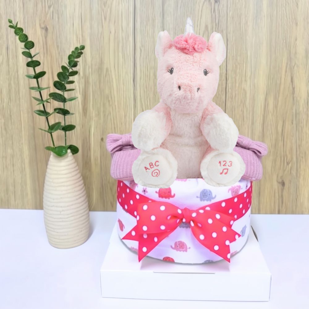 1 Tier Alora Unicorn Diaper Cake for Baby Girl - Baby Hamper Singapore 🦄