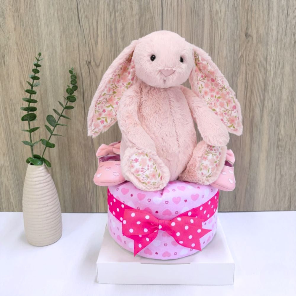 1 Tier Blush Blossom Jellycat Bunny Baby Gift Hamper