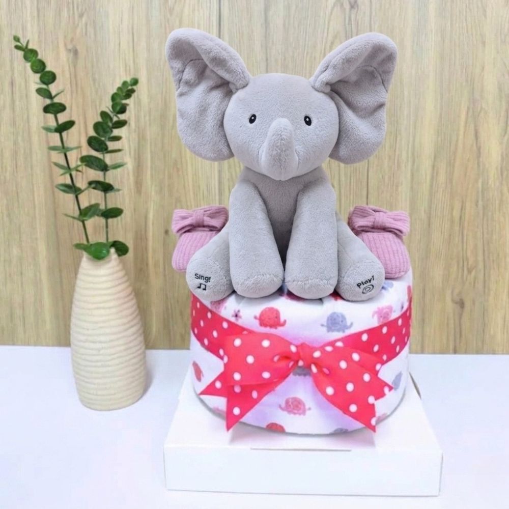 1 Tier Animated Flappy Elephant Baby Girl Diaper Cake Baby Hamper Singapore