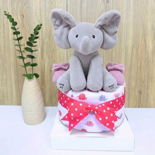 1 Tier Animated Flappy Elephant Baby Girl Diaper Cake Baby Hamper Singapore