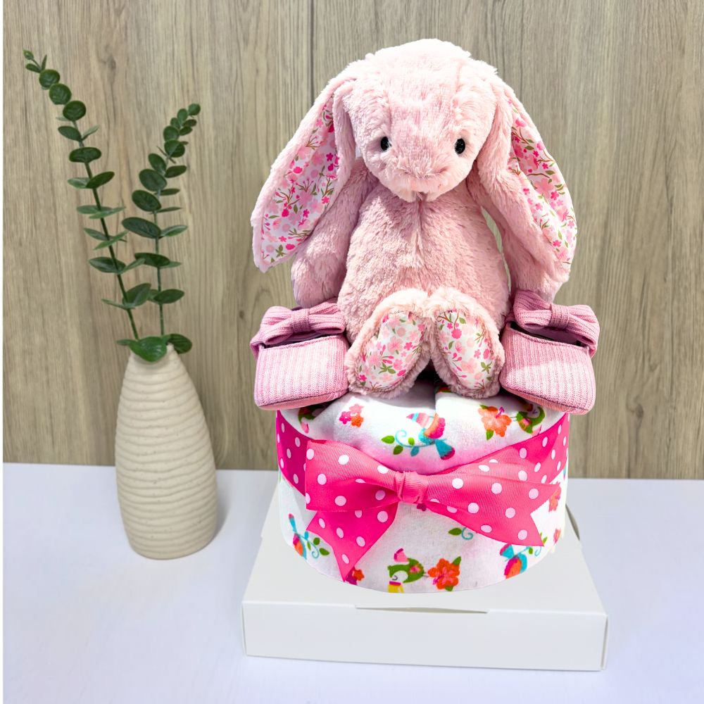 1 Tier Blush Blossom Jellycat Bunny Baby Gift Hamper