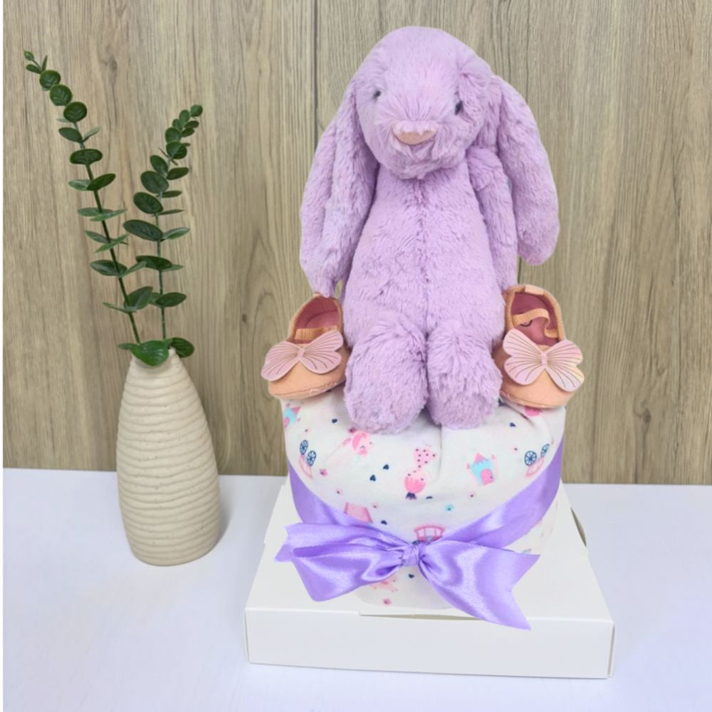 1 Tier Lilac Jellycat Bunny Baby Gift Hamper