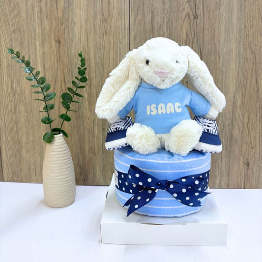 1 Tier Diaper Cake - Customized Jellycat Bunny Boy Baby Gift