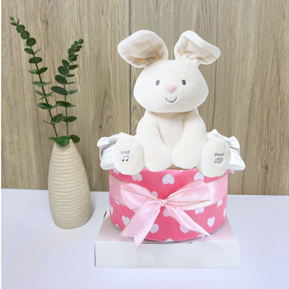 1 Tier Flora Bunny Diaper Cake for Baby Girl - Baby Hamper Singapore 🐰
