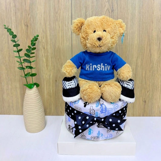 1 Tier Customized Teddy Bear Diaper Cake Baby Boy Hamper Singapore