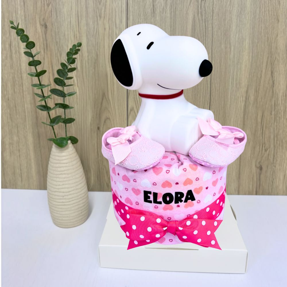 1 Tier Snoopy Night Light Baby Girl Diaper Cake - Baby Hamper Singapore