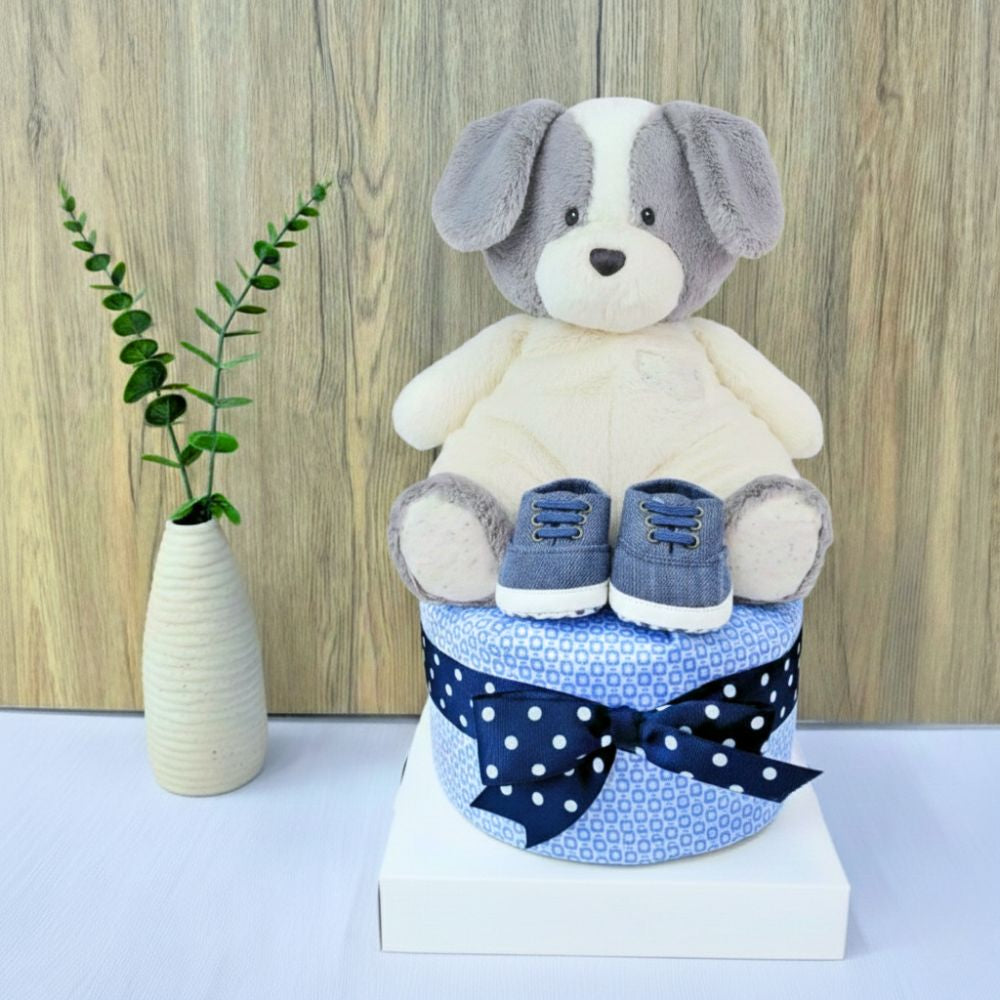 1-Tier Snuggly Puppy Diaper Cake - Premium Baby Hamper Singapore 🐶☁️