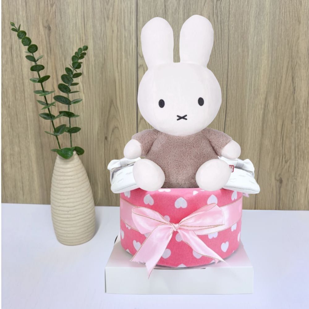 1 Tier Taupe Miffy Cuddle Diaper Cake for Baby Girl - Baby Hamper Singapore