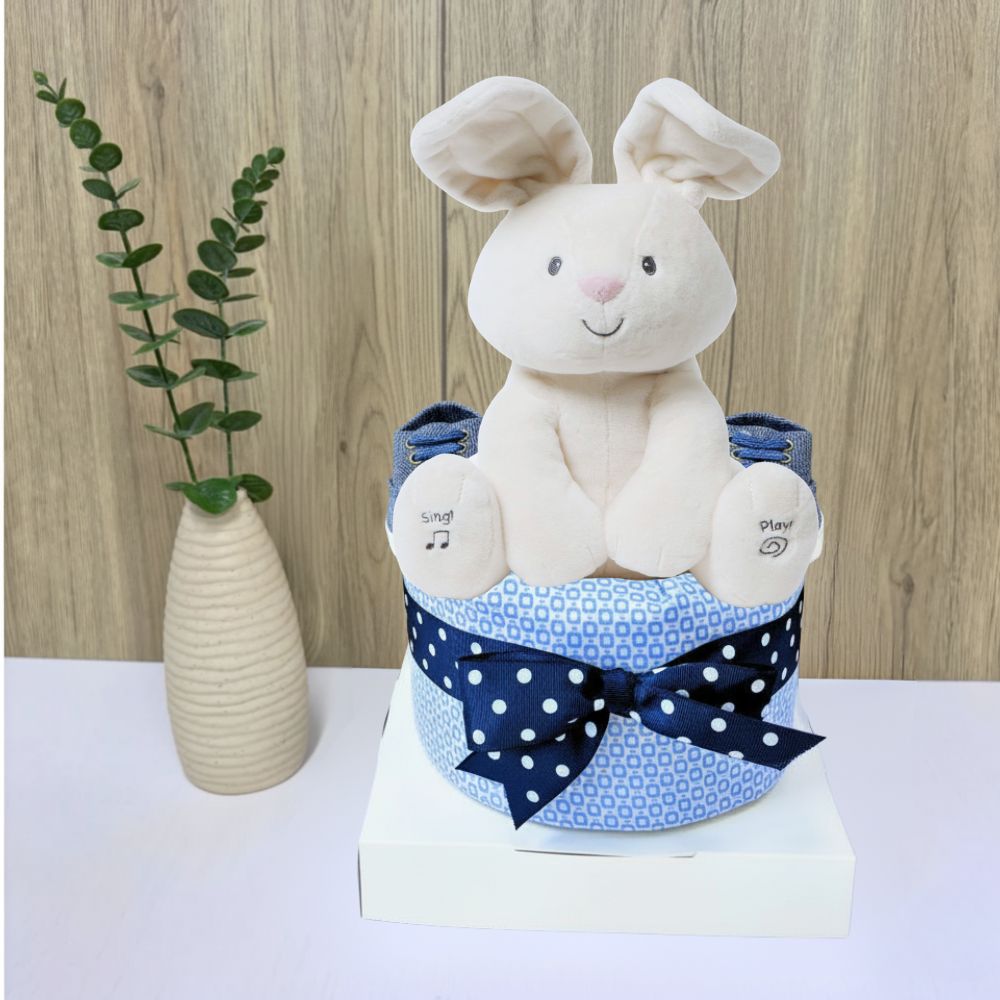 1 Tier Bunny Baby Boy Diaper Cake - Baby Hamper Singapore 🐰