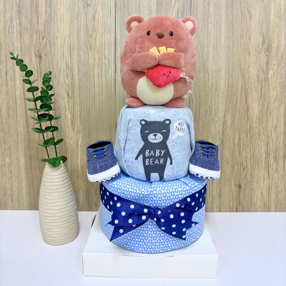 2 Tier Baby Bear Diaper Cake Baby Gift Hamper