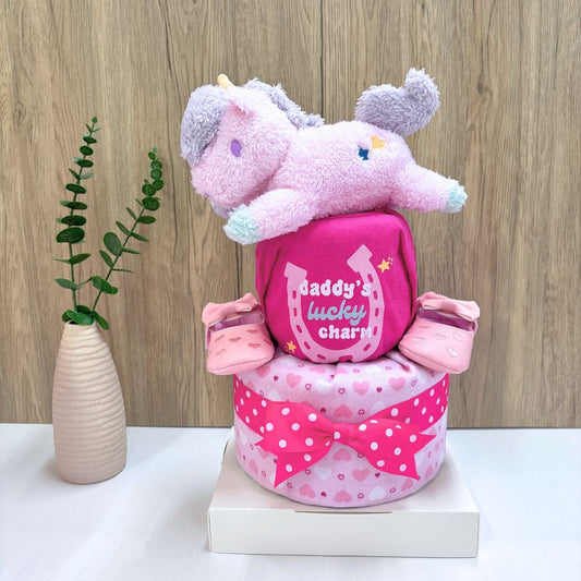 2 Tier Lucky Charm Unicorn Diaper Cake Baby Hamper