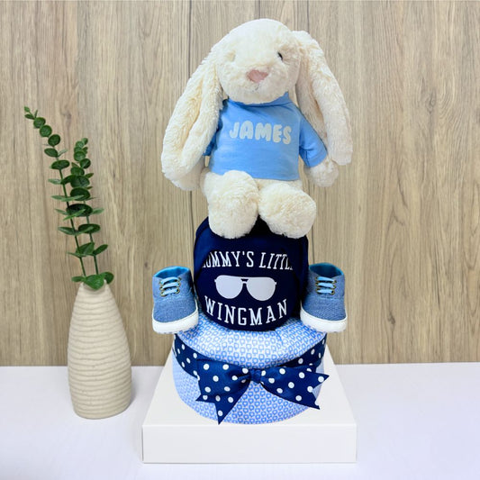 2 Tier Diaper Cake - Personalized Cream Jellycat Baby Gift Hamper