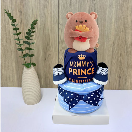 2 Tier Charming Bear Diaper Cake for Baby Boy | Baby Hamper Singapore 🐻✨