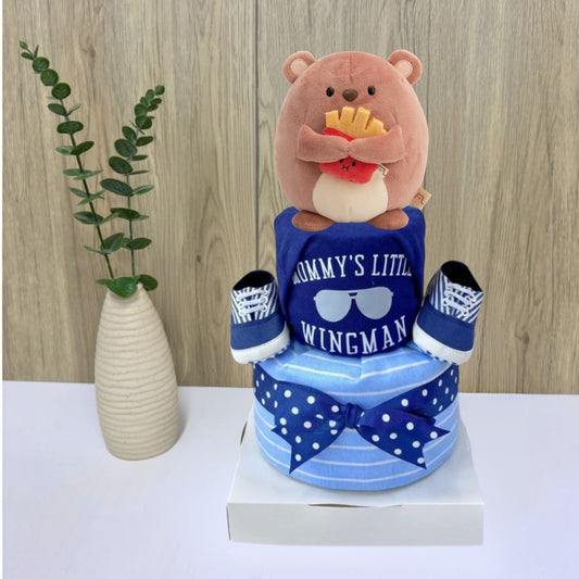 2 Tier Mommy's Wingman NICI Nomo Bear Diaper Cake - Baby Hamper Singapore