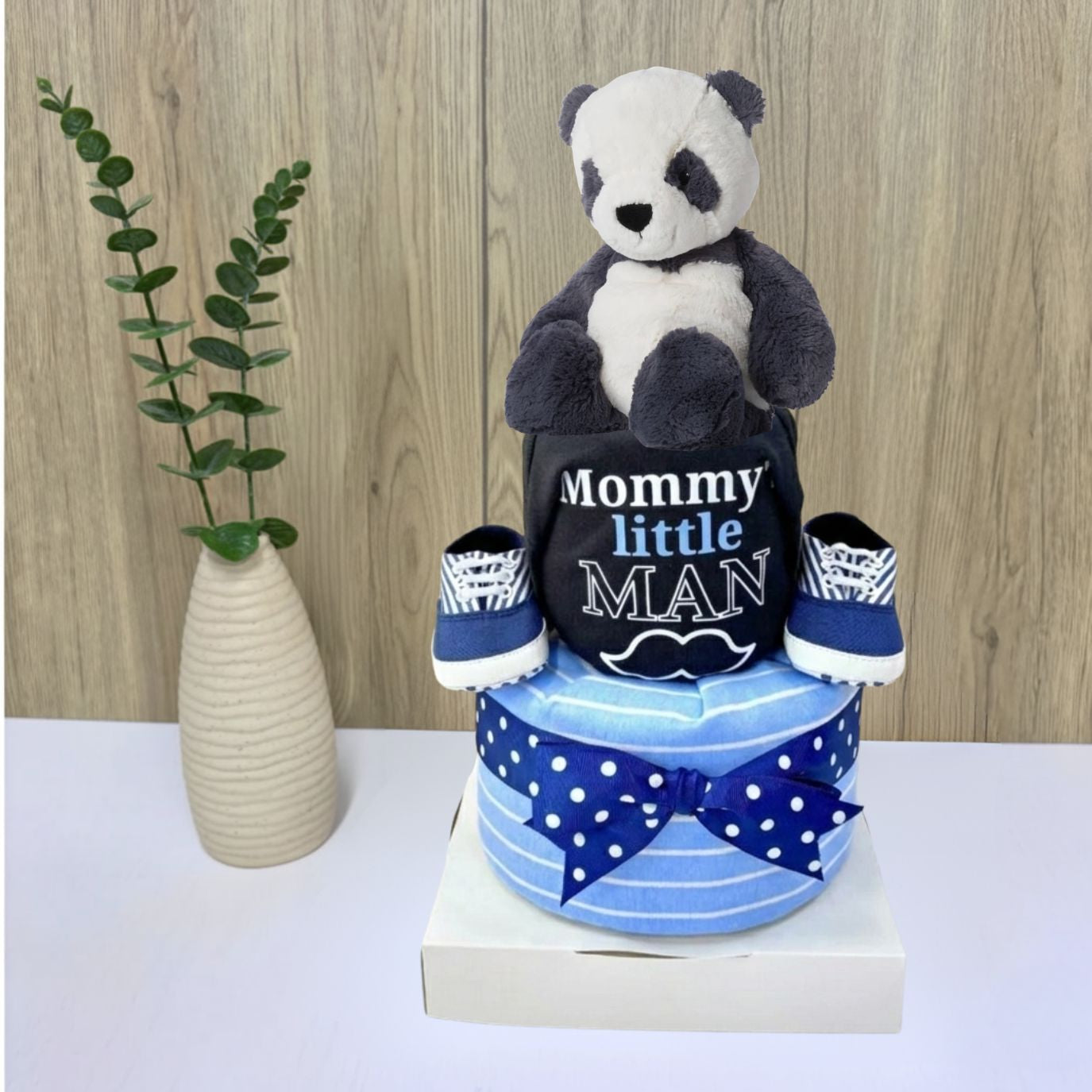 2 Tier Panu Panda Diaper Cake for Baby Boy | Best Baby Hamper Singapore 🐼🌿
