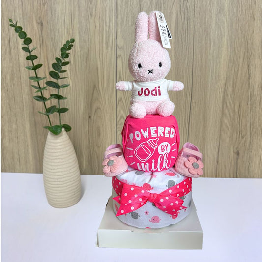 2 Tier Personalized Pink Miffy Diaper Cake - Baby Hamper Singapore