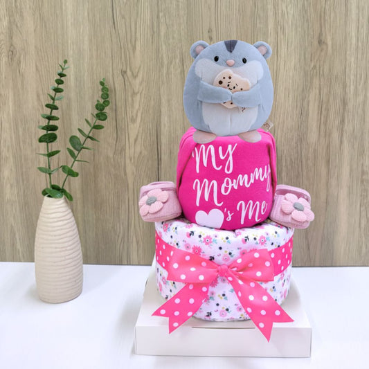 2 Tier Sweet Hamster Baby Girl Diaper Cake - Baby Hamper Singapore