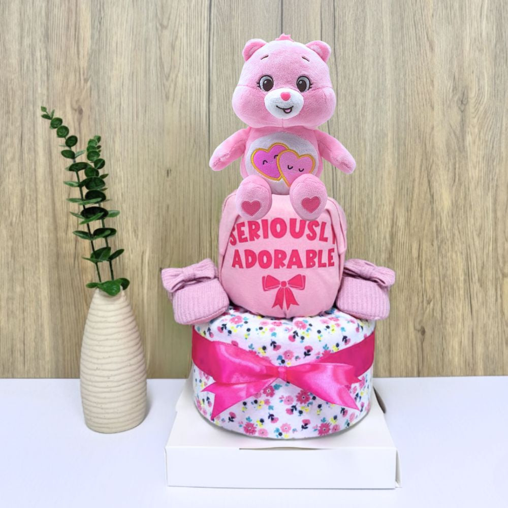 2 Tier Love A Lot Care Bear Diaper Cake for Baby Girl | Baby Shower Gift Singapore