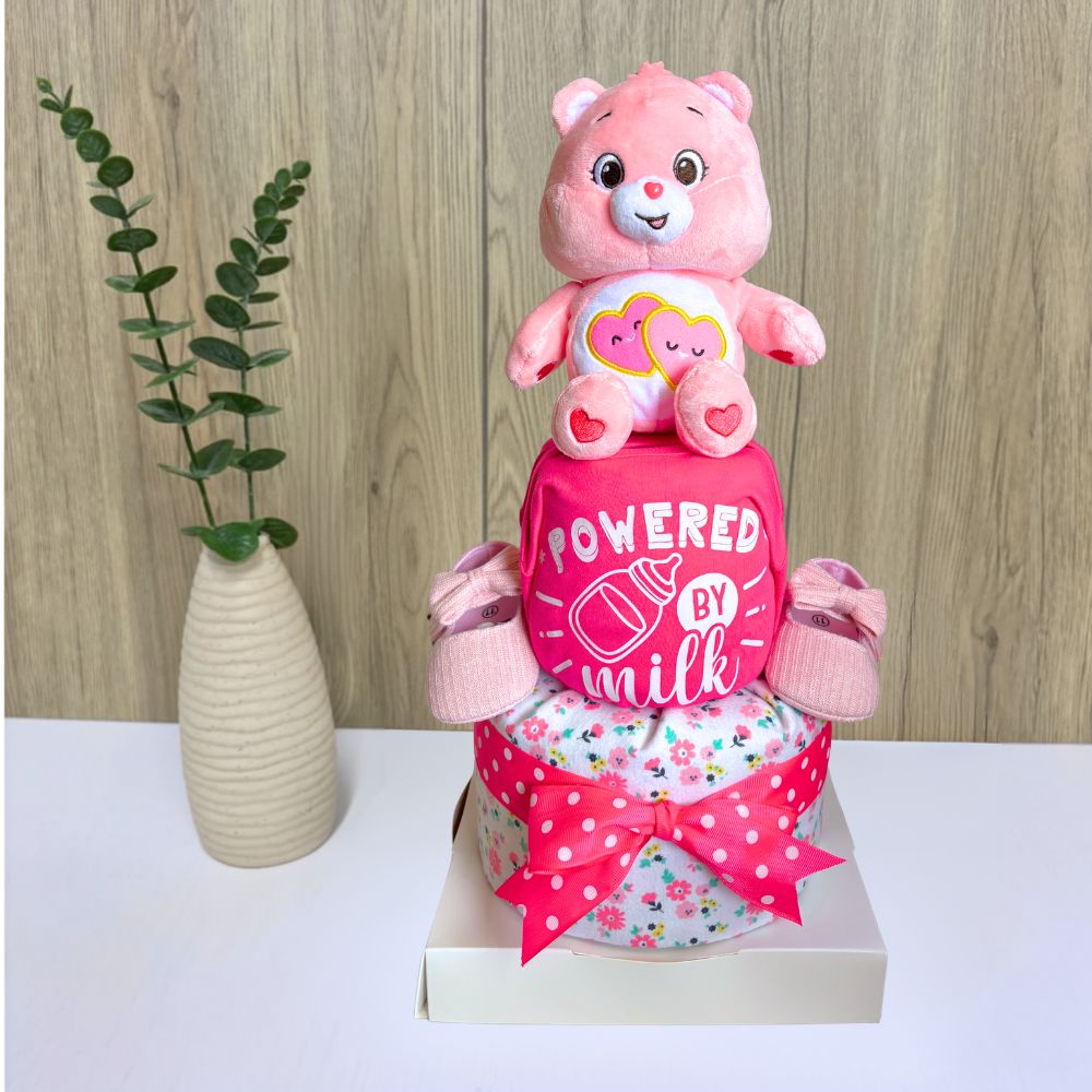 2 Tier Sweet Care Bear Girl Diaper Cake - Baby Hamper Singapore