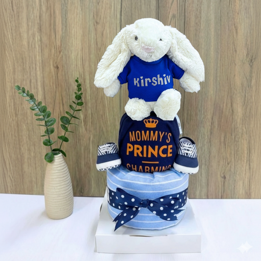 2 Tier Diaper Cake - Personalized Bashful Cream Jellycat Baby Gift Hamper