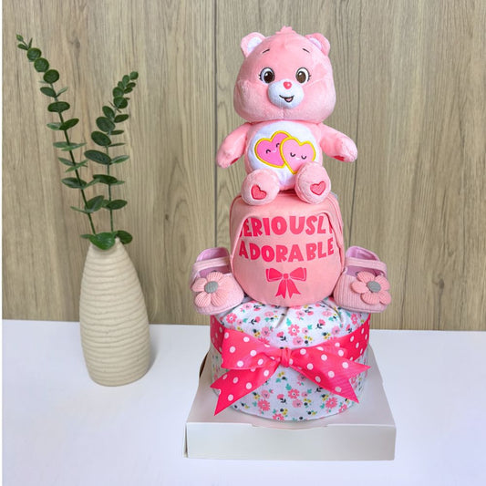 2 Tier Love A Lot Care Bear Diaper Cake for Baby Girl | Baby Hamper Singapore