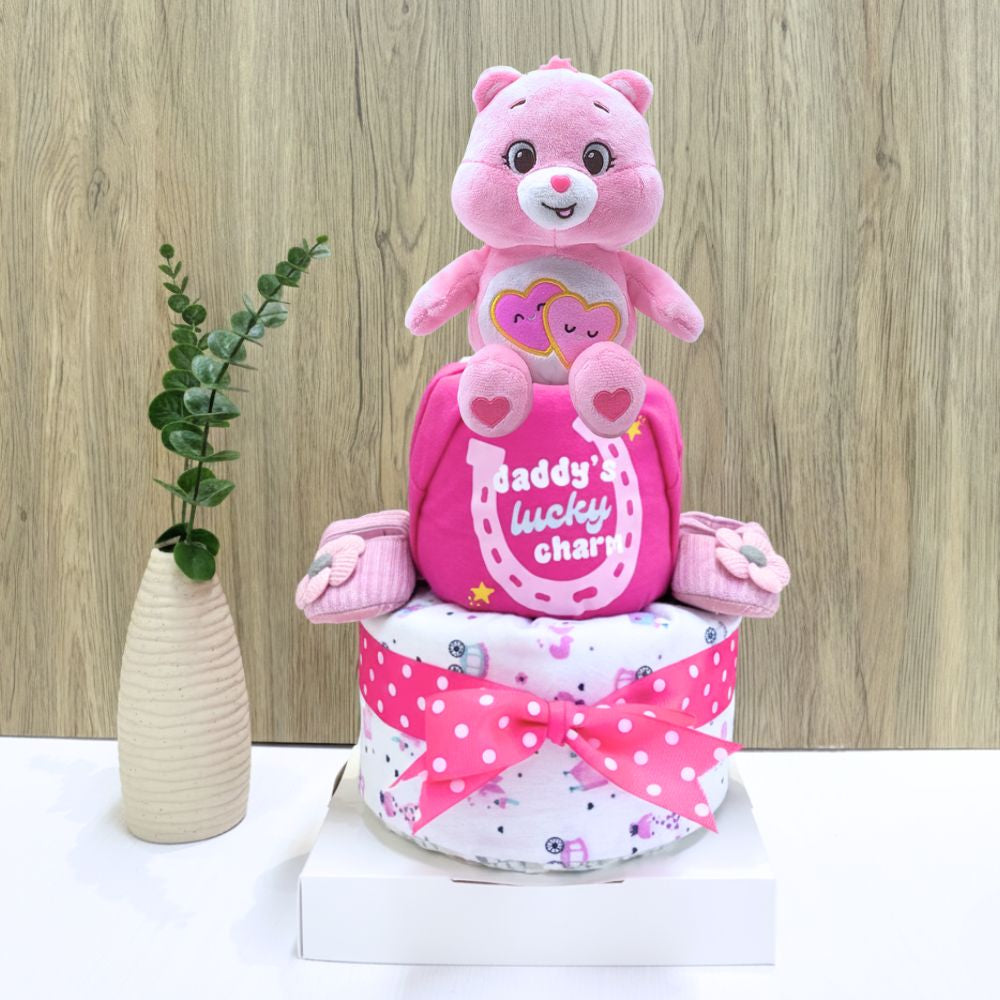 2 Tier Lucky Charm Care Bear Diaper Cake for Baby Girl