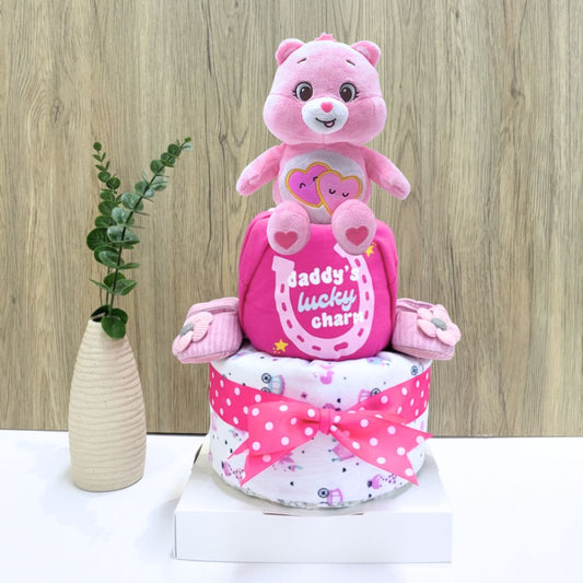 2 Tier Lucky Charm Care Bear Diaper Cake for Baby Girl