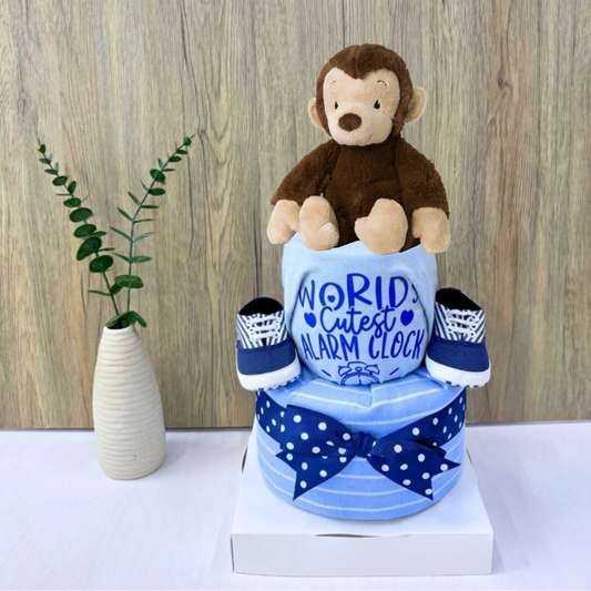 2 Tier Mago Monkey Diaper Cake for Baby Boy | Premium Baby Hamper Singapore 🐒🌴