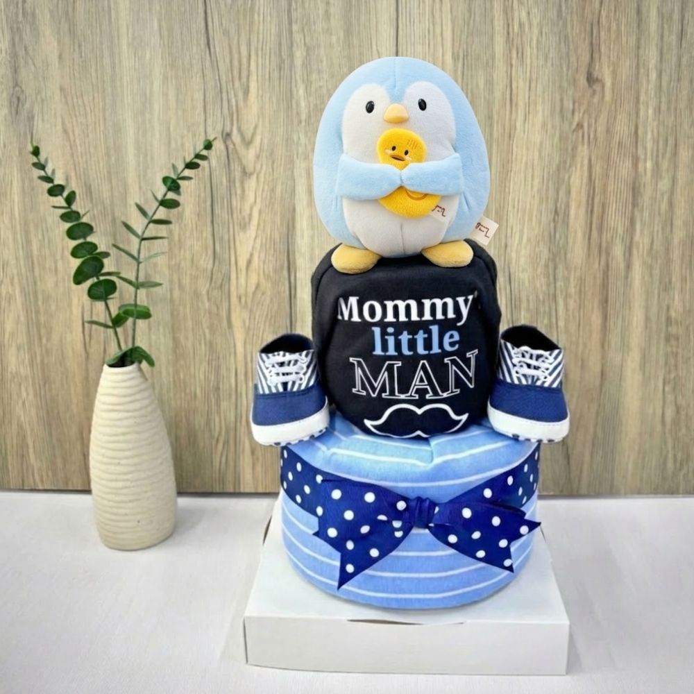 2 Tier NICI Waddle Penguin Diaper Cake - Boy Baby Hamper Singapore