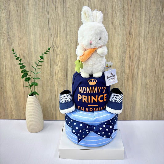 Premium 2 Tier Bunny Baby Boy Diaper Cake | Perfect Baby Shower Gift SG