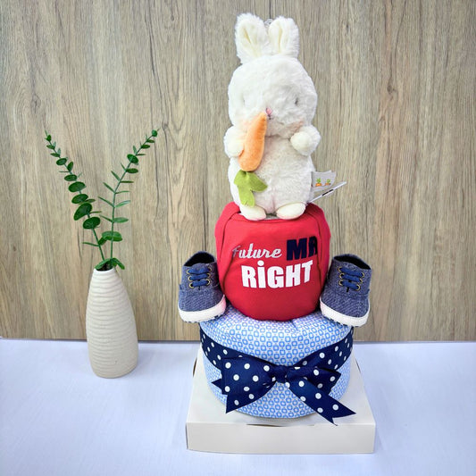 2 Tier Mr Right Bunny Baby Boy Diaper Cake | Perfect Baby Shower Gift SG