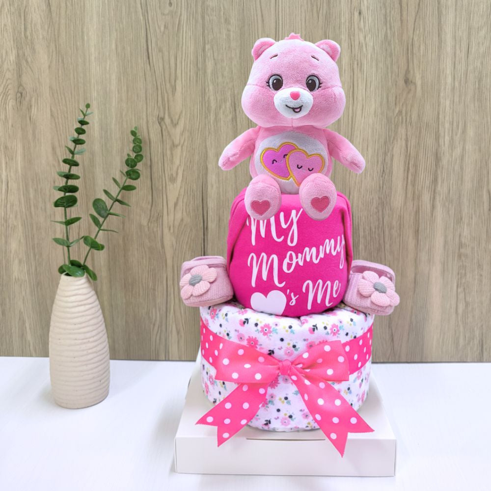 2 Tier Mommy Loves Me Care Bear Diaper Cake for Baby Girl