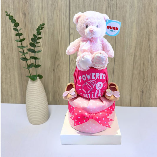 2-Tier My First Teddy Girl Diaper Cake 🧸🌸- Baby Hamper Singapore 🧸