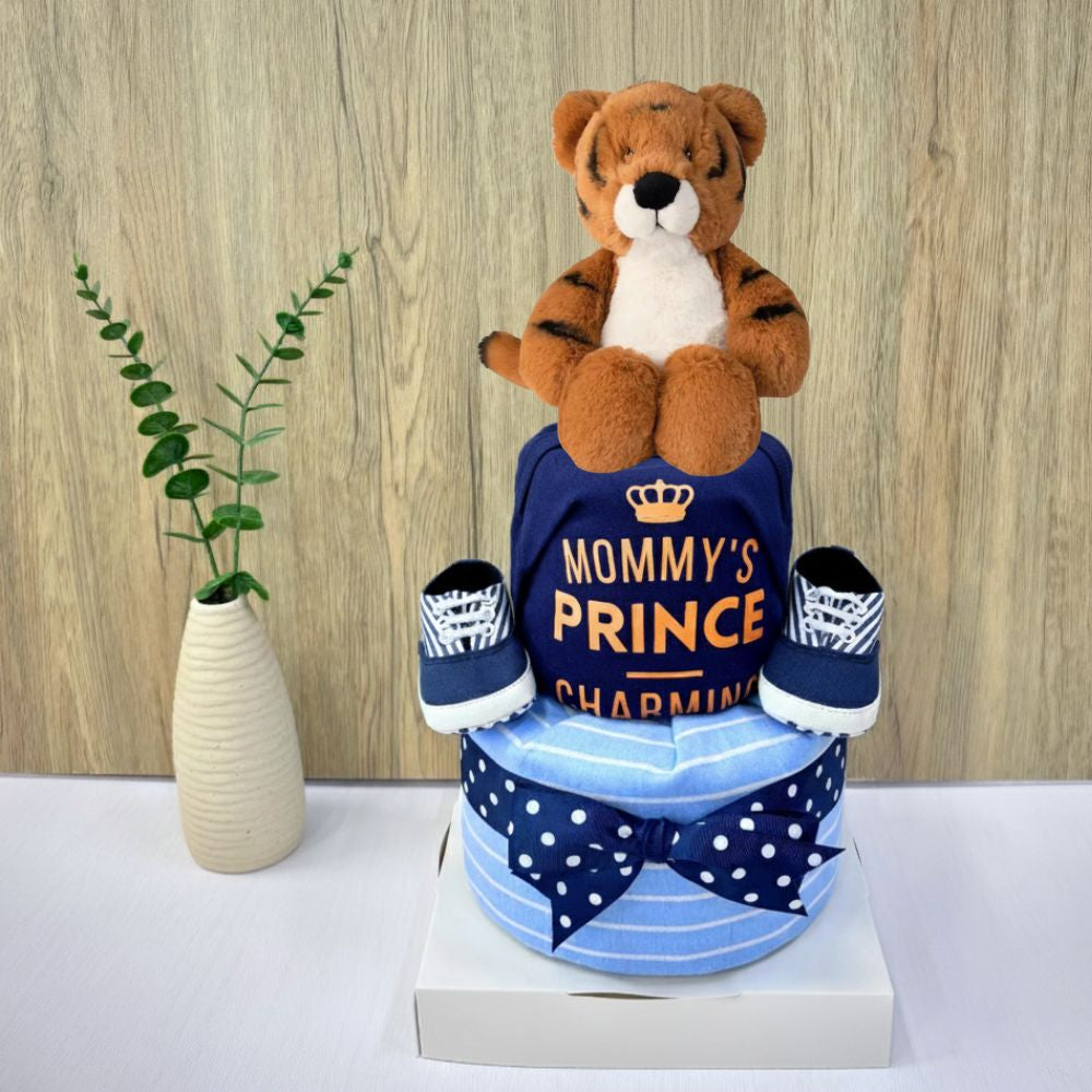 2 Tier Roaring Tiger Diaper Cake for Baby Boy | Premium Baby Hamper Singapore