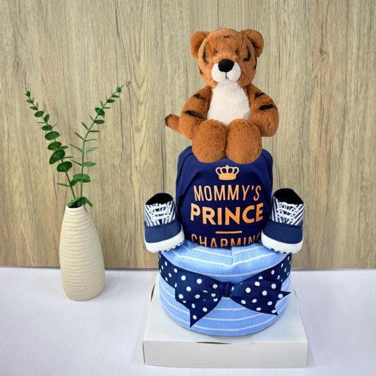 2 Tier Roaring Tiger Diaper Cake for Baby Boy | Premium Baby Hamper Singapore