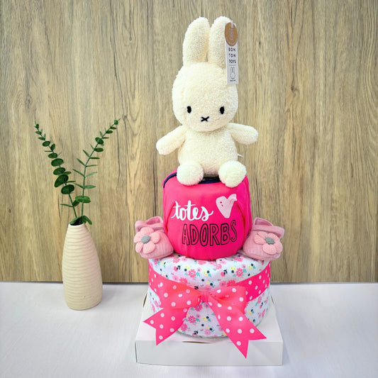 2 Tier Adorable Miffy Diaper Cake for Baby Girl | Baby Shower Gift Singapore