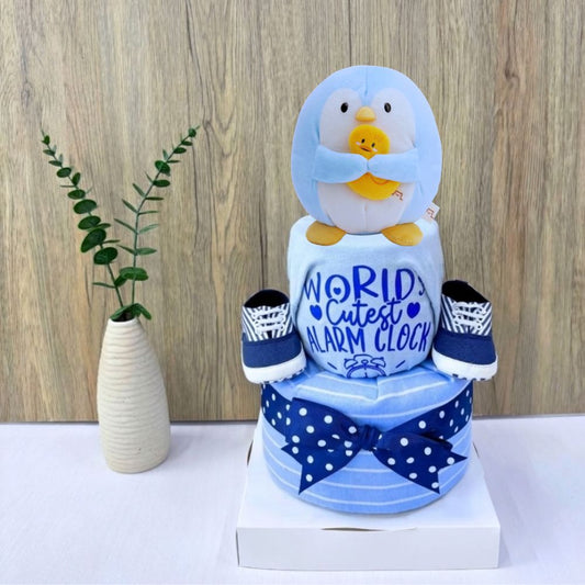 2 Tier Cool Penguin Diaper Cake - Boy Baby Hamper Singapore 🐧