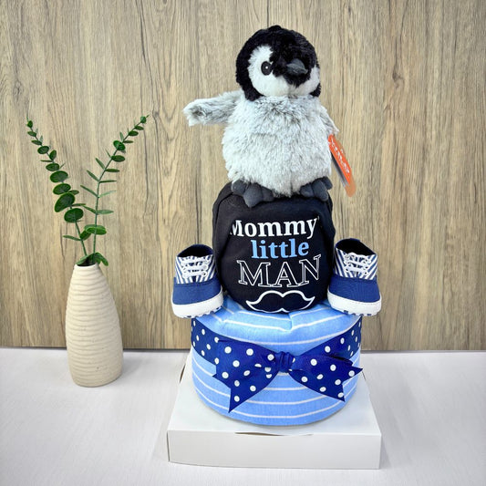 2 Tier Penguin Diaper Cake for Baby Boy | Perfect Baby Shower Gift Singapore