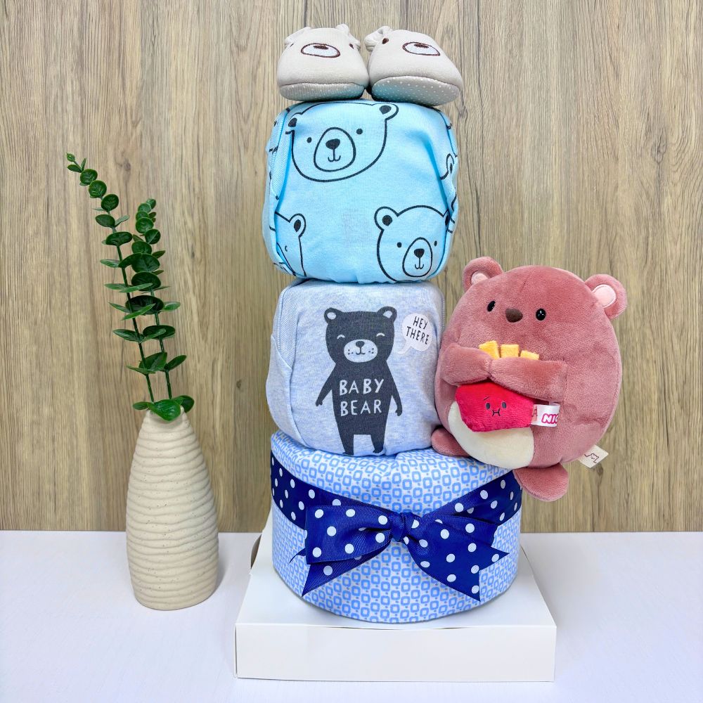 3 Tier Handsome Bear Diaper Cake Baby Gift