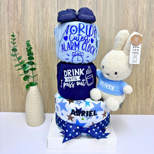 3-Tier Miffy Diaper Cake Baby Hamper with custom name and original miffy plush