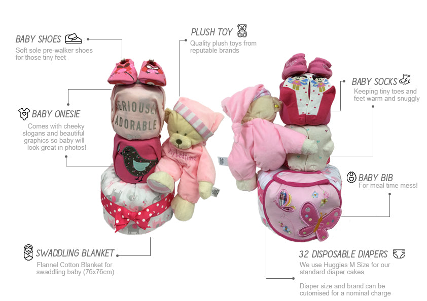 3 Tier Girl Diaper Cake