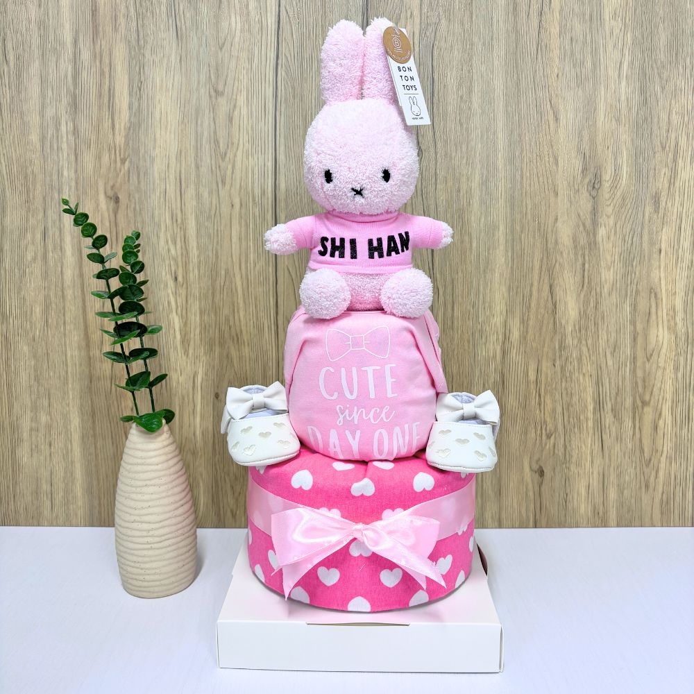 2-Tier Cute Miffy baby hamper with plush topper and diaper tiers
