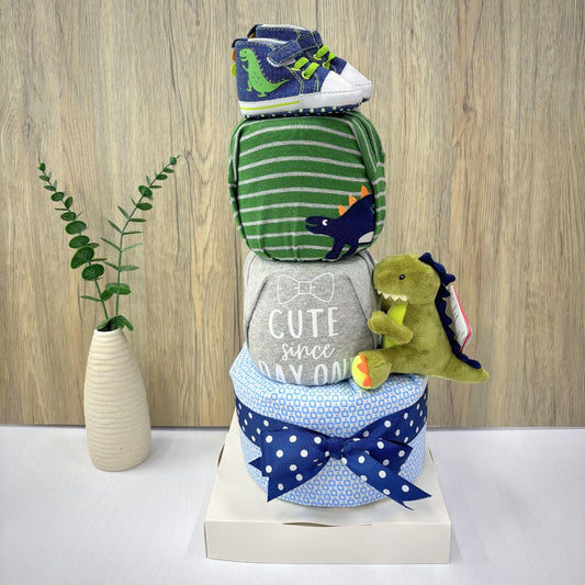 3 Tier Roaring Dinosaur Diaper Cake 🦖